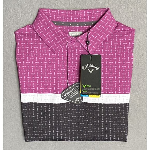 Callaway Men's Small Swing Tech Polo Shirt Sleeve UPF 50 Purple Orchid NEW - Picture 1 of 16
